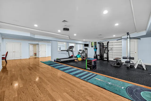 a view of a room with gym equipment