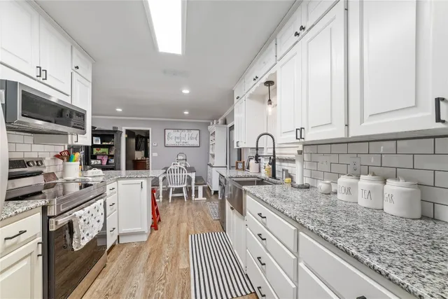 a kitchen with lots of counter top space