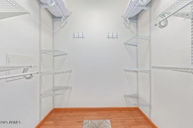 a view of a room with racks on the wall