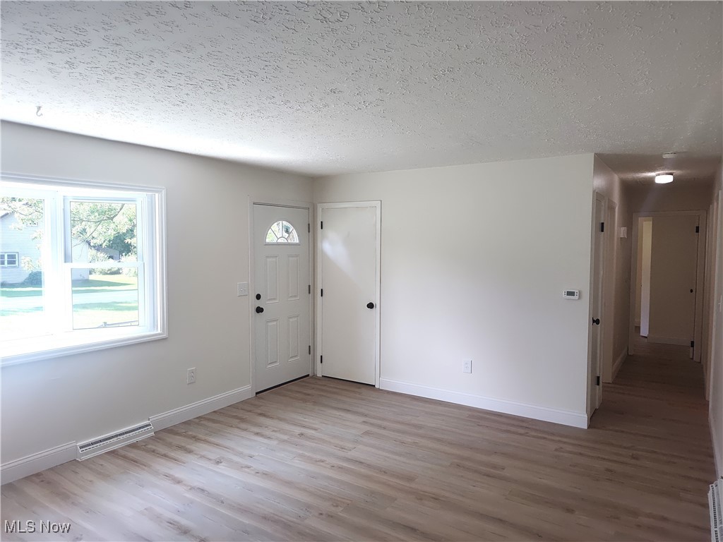 8016 Ninevah Road Geneva, OH 44041 - Photo 18 of 45 Entryway with light wood-style flooring and a textured ceiling
