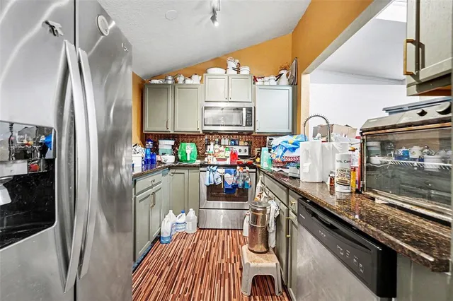 a kitchen with lots of counter top space