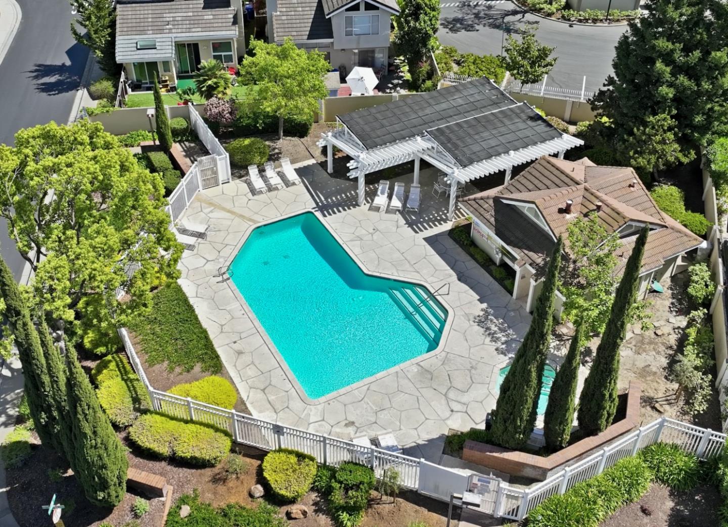 2896 Barrington Terrace Fremont, CA 94536 - Photo 59 of 64 an aerial view of a house with a swimming pool and outdoor seating