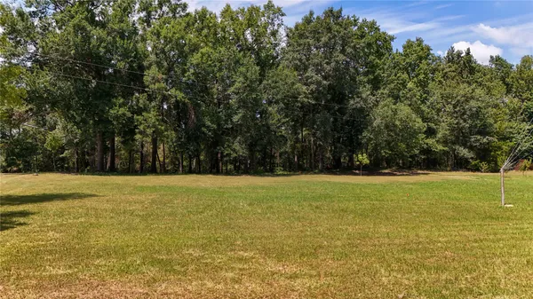 a view of a field with an trees
