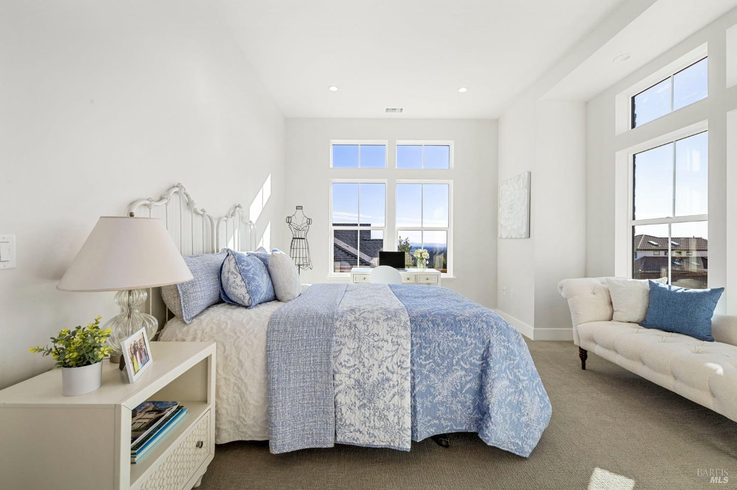 3712 Crown Hill Drive Santa Rosa, CA 95404 - Photo 60 of 71 This photo was taken while standing in front of the Walkin closet that this bedroom also has. Staged with a queen bed, large nightstand, desk, dresser and chase lounge, you can see the large size of this bedroom as well.