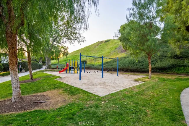 a view of a park with slide