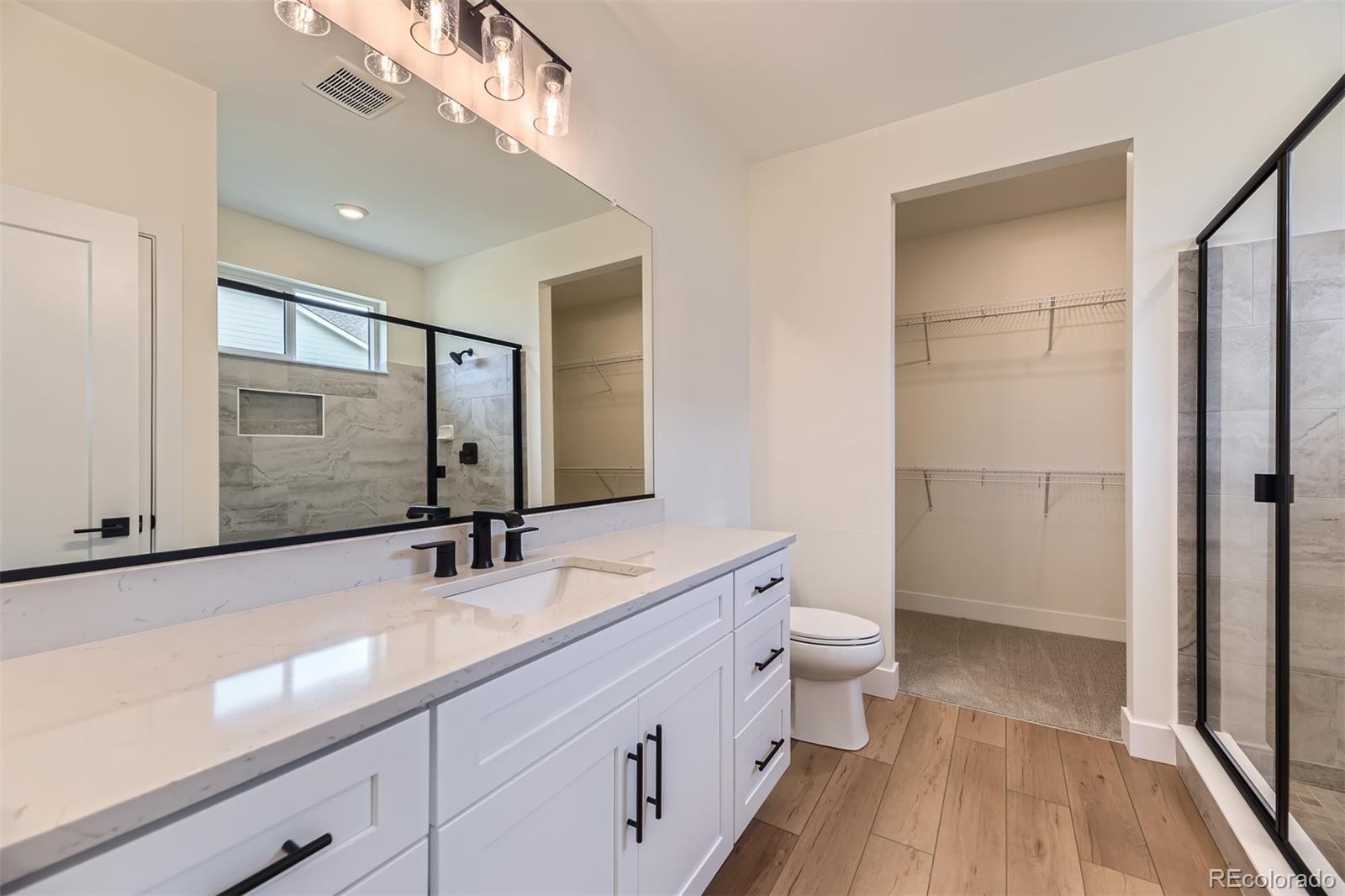 42998 Colonial Trail Elizabeth, CO 80107 - Photo 15 of 27 a bathroom with a double vanity sink toilet and shower