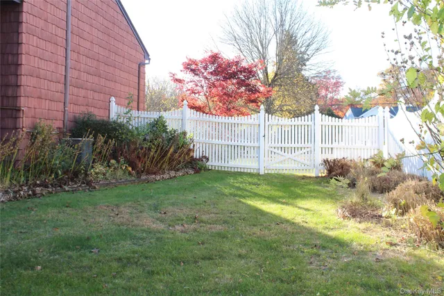 a view of a backyard with plants and large trees