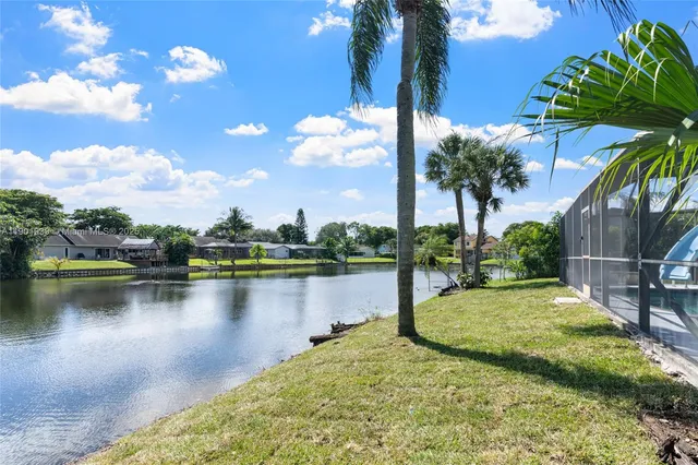 a view of a lake with houses