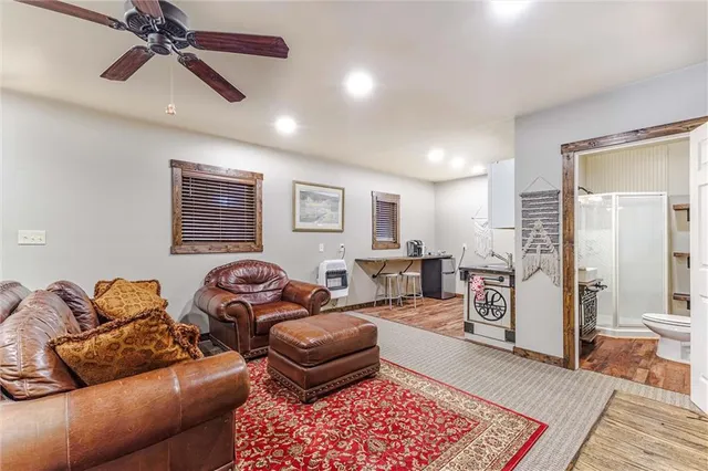 a living room with furniture