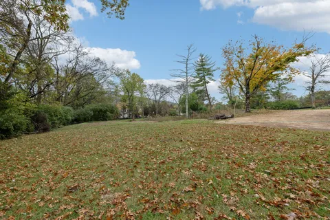 a view of a field with trees in the background