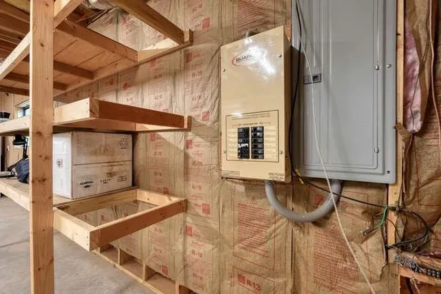 a view of an empty room with racks