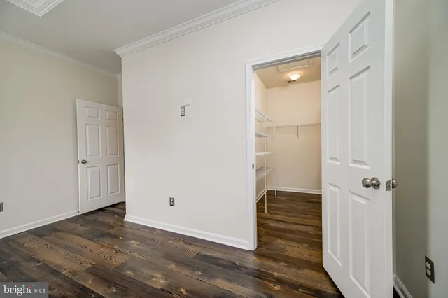 a view of a hallway with wooden floor and a potted plant