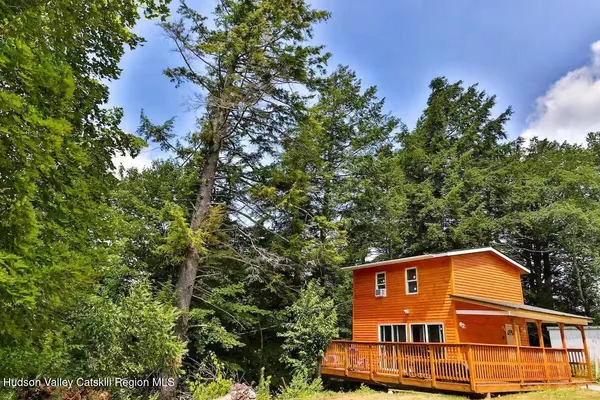 an outdoor view of building and trees