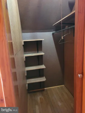 a view of walk in closet with empty racks