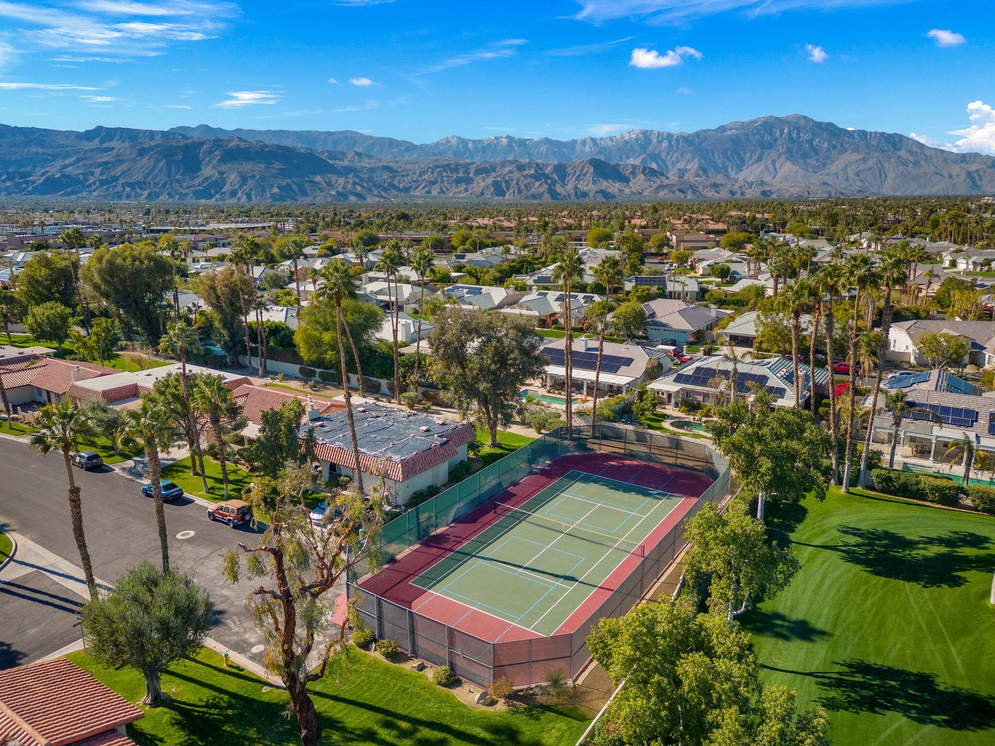41045 Largo Palm Desert, CA 92211 - Photo 44 of 46 an aerial view of residential houses with outdoor space and trees