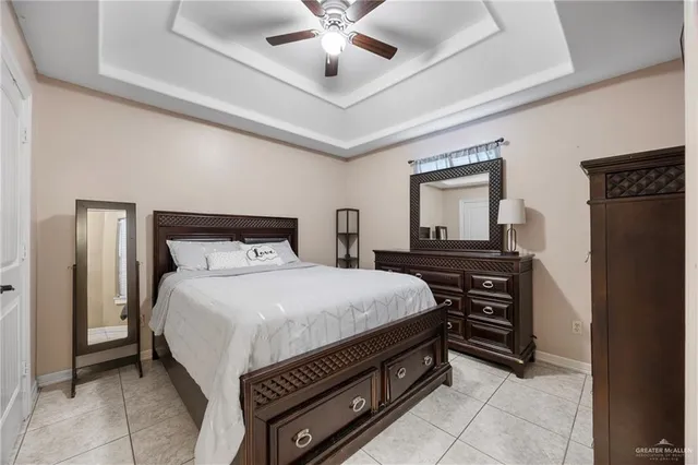 a bedroom with a bed and a dresser in it