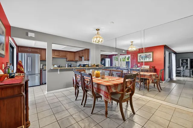 a view of a dining area with furniture