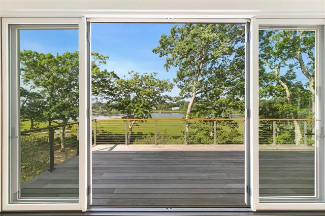 a view of a garden with an trees