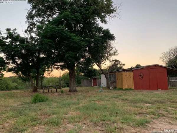 a view of backyard with large trees