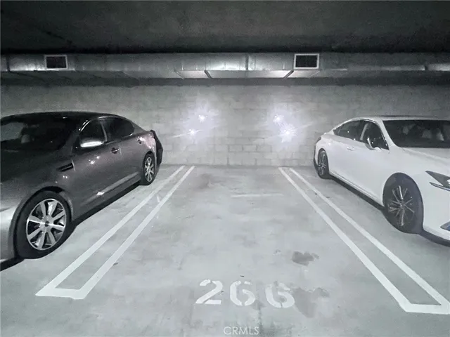 a view of a car parked in garage