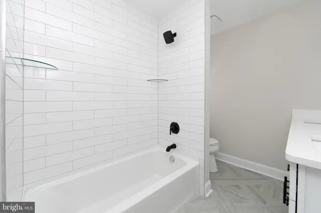 a bathroom with a bathtub