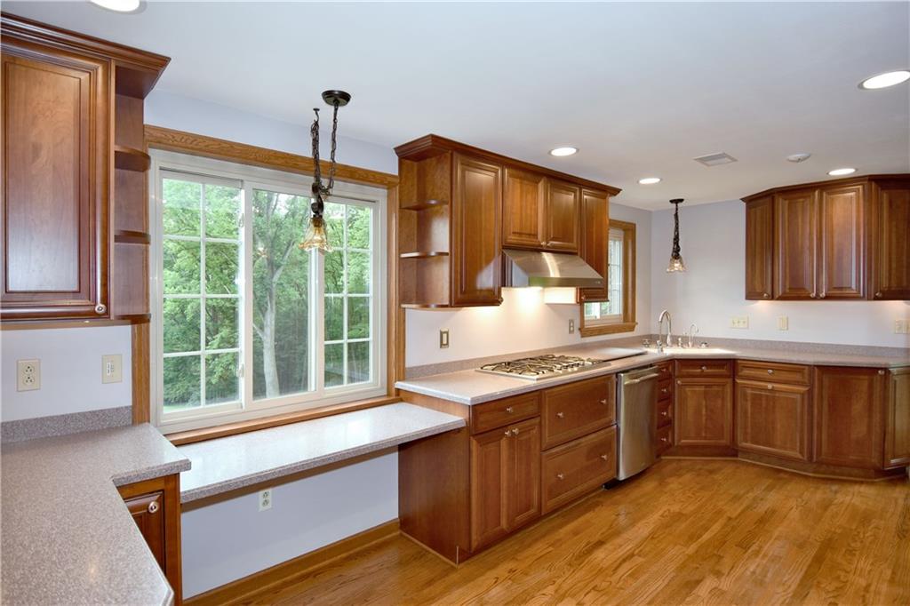 1585 Bellmonte Road Pittsburgh, PA 15237 - Photo 8 of 24 Convenient snack bar with gorgeous views of back yard. Cabinets have dovetailed, soft close draws and roll outs.