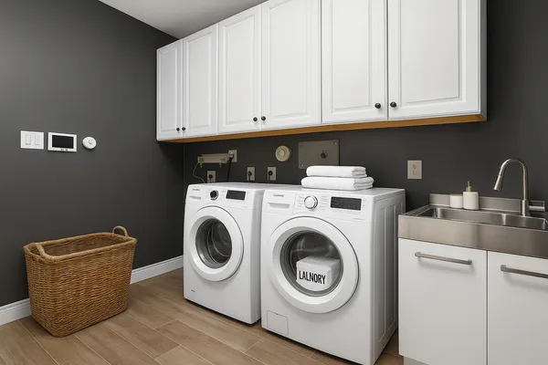 a utility room with dryer and washer