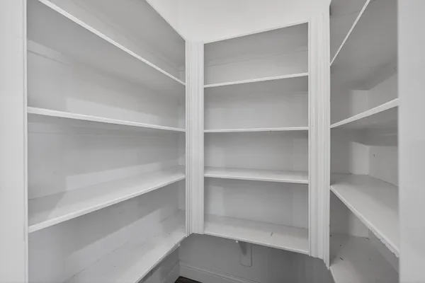 a view of walk in closet with empty racks
