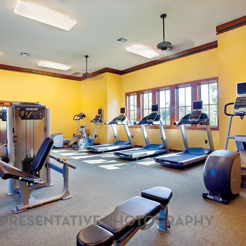 a view of a lake with a yard and potted plants