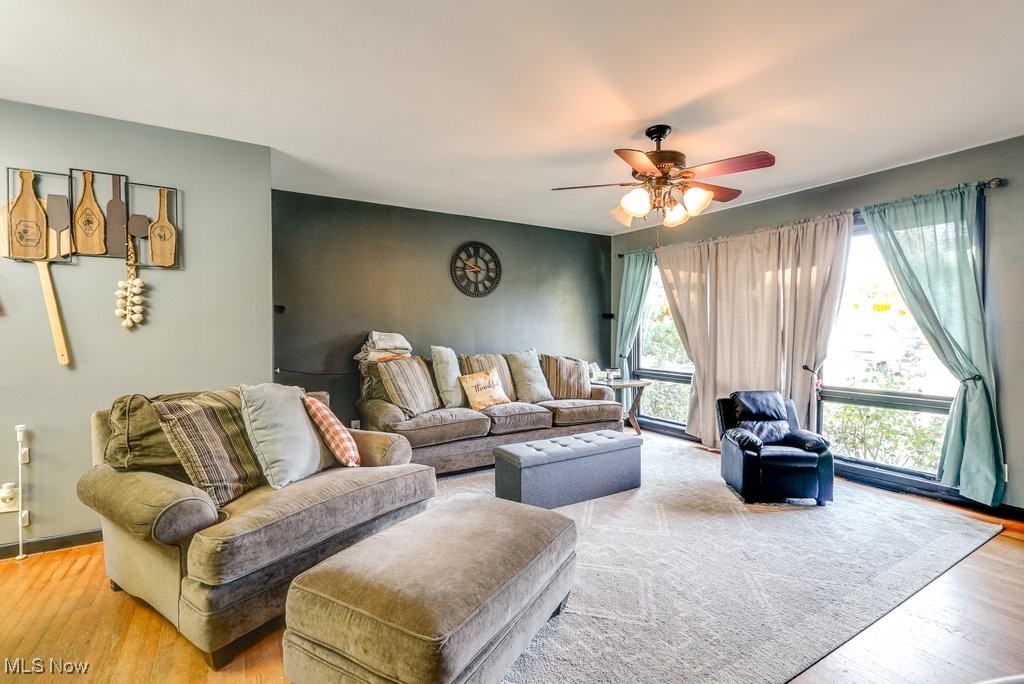 333 East Caston Road Akron, OH 44319 - Photo 8 of 42 Living room with ceiling fan and light hardwood / wood-style flooring