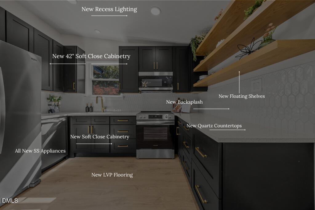 851 Hadley Road Raleigh, NC 27610 - Photo 16 of 46 a kitchen with stainless steel appliances granite countertop a stove a sink and a refrigerator