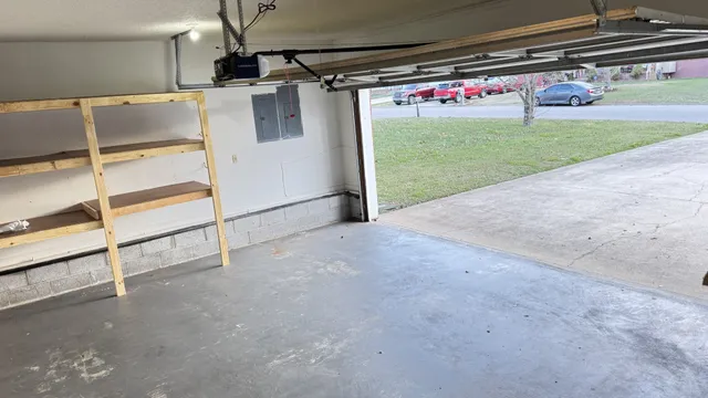 a view of a room with a garage