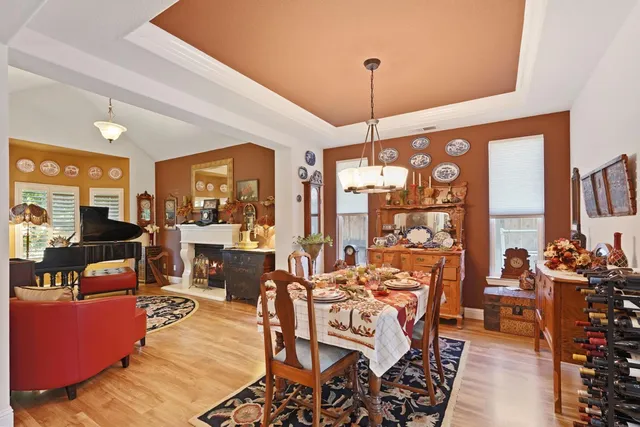 a living room with furniture a rug and a fireplace