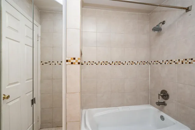 a bathroom with a bathtub