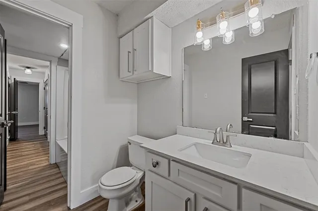 a bathroom with a sink a toilet and a mirror