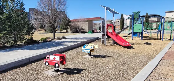 a view of a park with slide