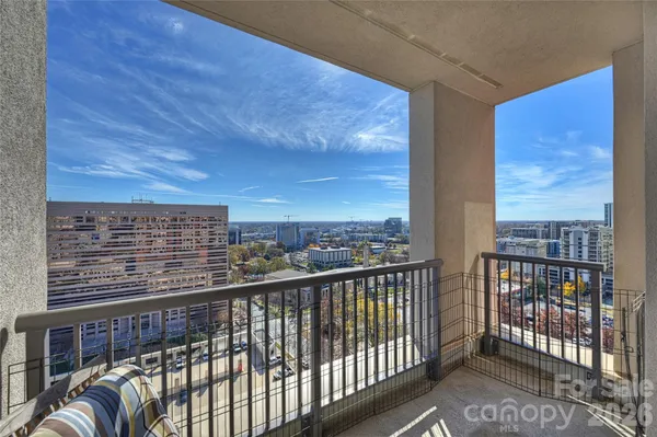 a view of city from a balcony