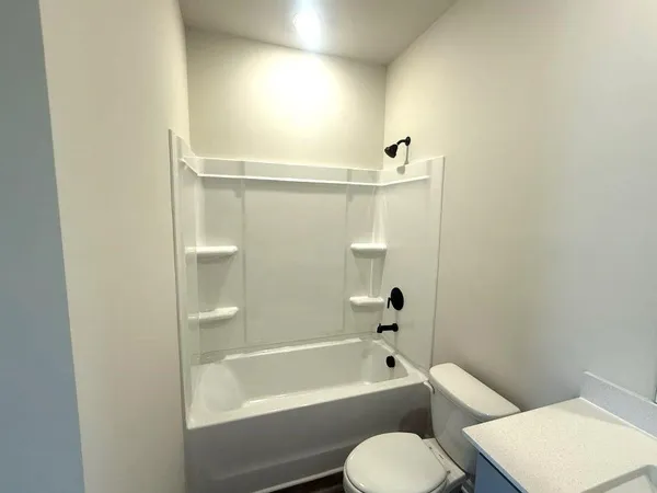 a bathroom with a toilet and a bathtub