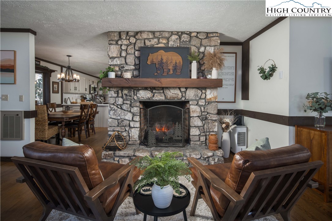 111 Pinnacle Ridge Road Beech Mountain, NC 28604 - Photo 7 of 50 a living room with furniture and a fireplace