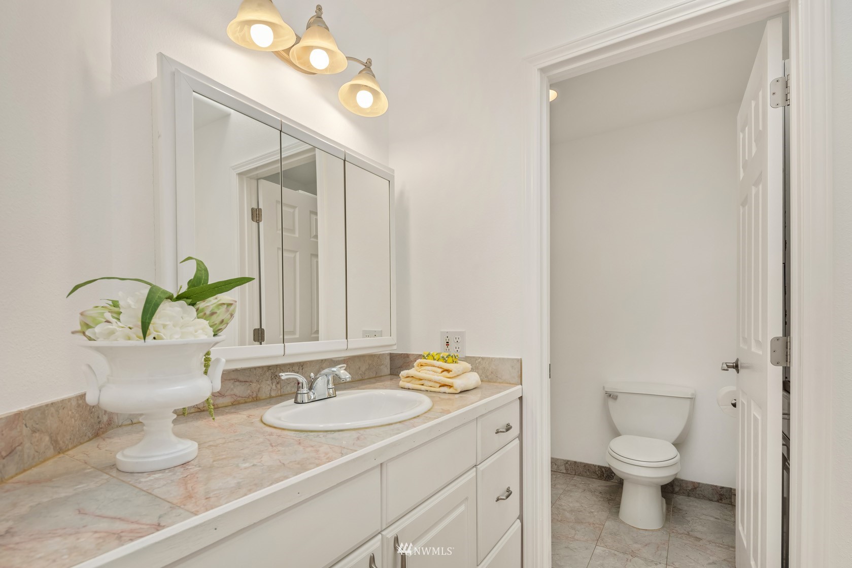 18512 Southeast Petrovitsky Road Renton, WA 98058 - Photo 28 of 40 a bathroom with a granite countertop sink and a toilet