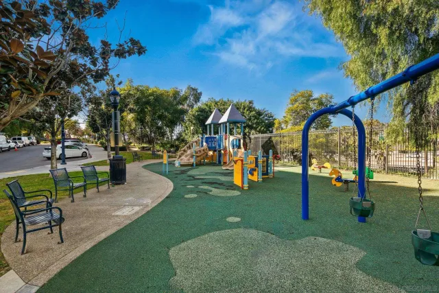 a view of a park with slide