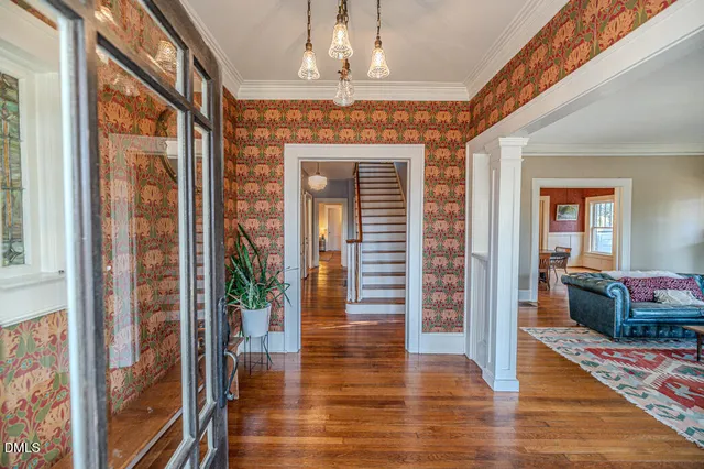 a table and chairs in a room