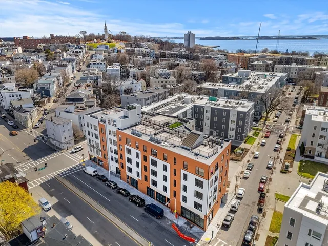 a city view with tall buildings