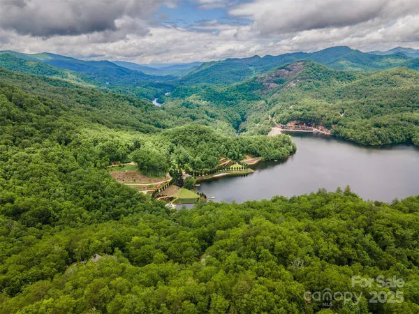 a view of a lake with a city