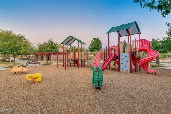 a view of a park with slide