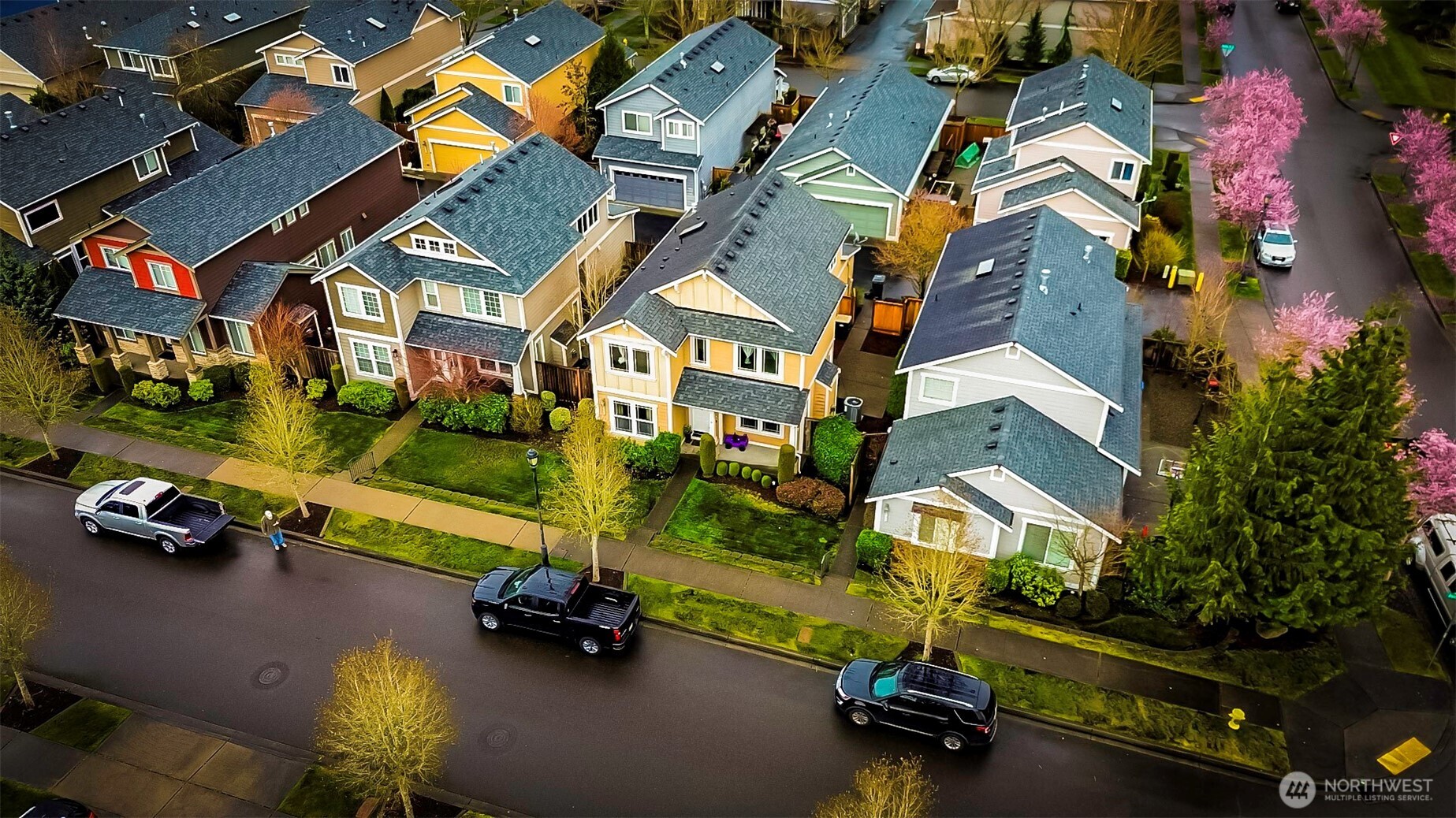 4646 Rochelle Street Southeast Lacey, WA 98503 - Photo 31 of 31 an aerial view of a houses with yard