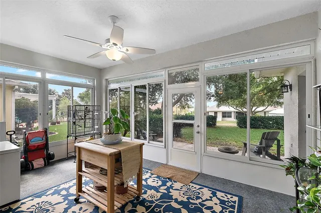 a view of a city with lawn chairs