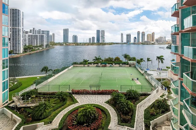 a view of a city and tall buildings