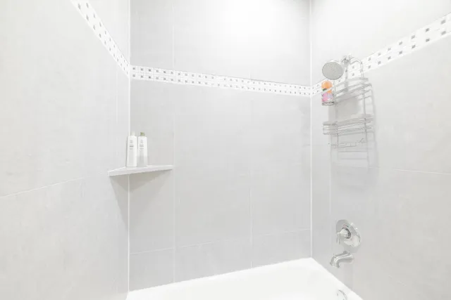 a bathroom with a bathtub