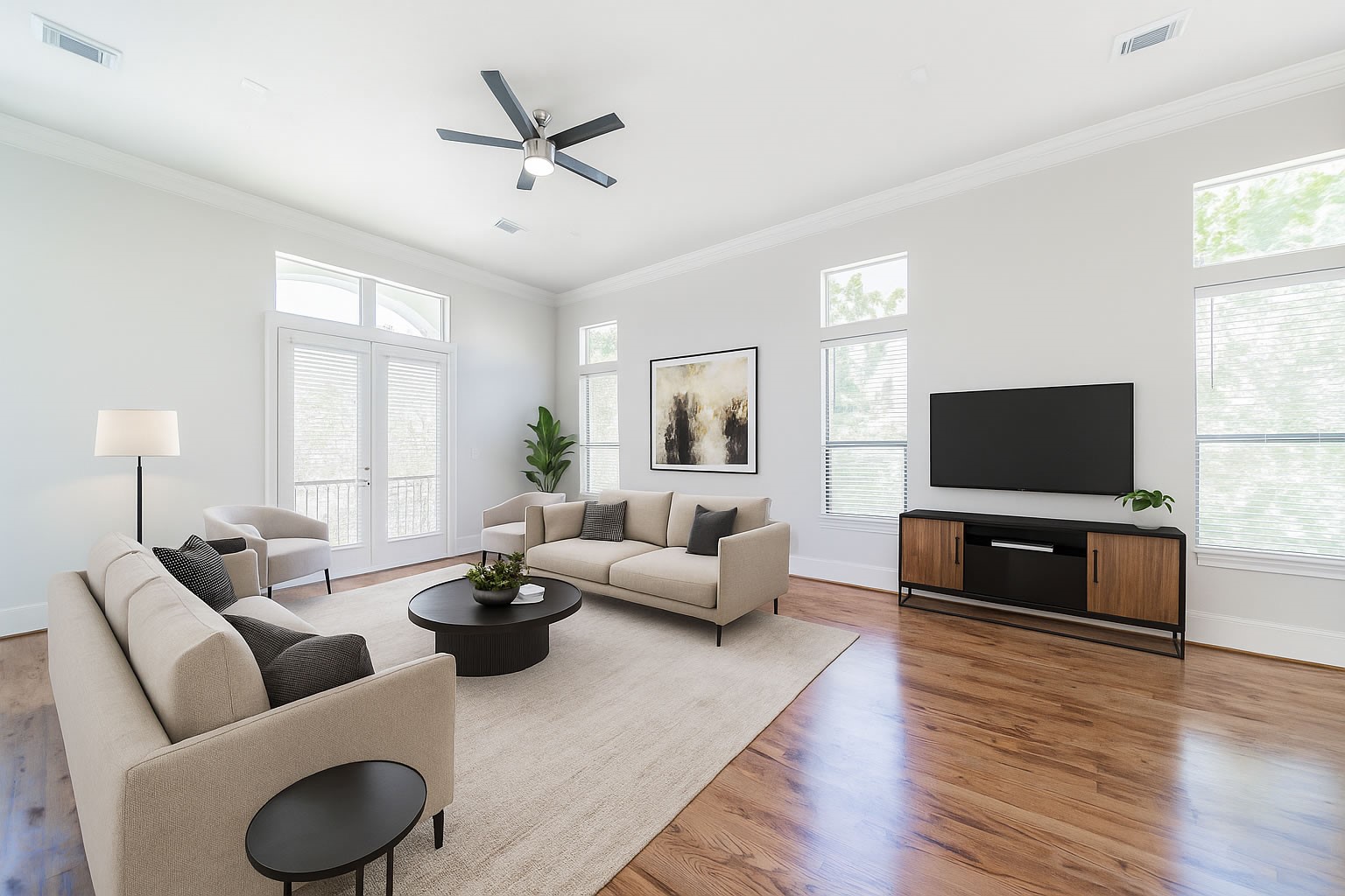 2426 Bevis Street Houston, TX 77008 - Photo 20 of 25 a living room with furniture a flat screen tv and a large window